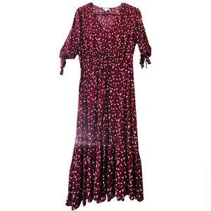 Burgundy Maxi Luxology Dress w/ floral print